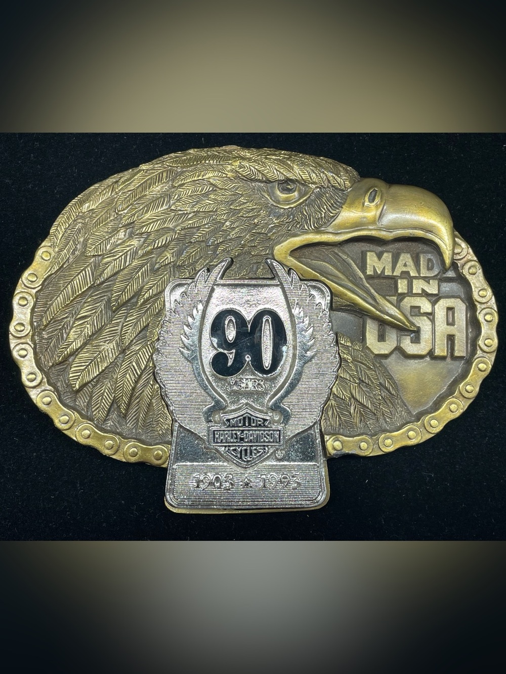 Harley-Davidson Silver and Gold 90 Years Eagle Extra Large Belt Buckle